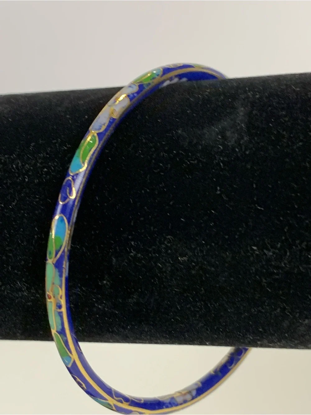 Vintage Cloisonné Bangle Bracelet Blue Floral
